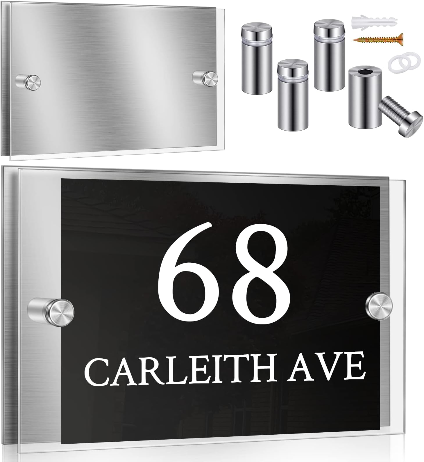 Qunclay 2 Sets Acrylic Office Name Plate for Wall 7.8 x 5.1 Inch Acrylic Wall Name Plate Holders Office Door Sign Systems with Stainless Steel Standoff Screws Aluminium Sign Holder