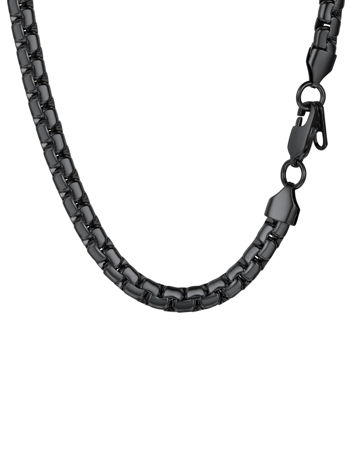 Mens Necklace Chain Stylish Flat Box Chain Link Black/Silver/Gold Plated, Hypoallergenic 316L Stainless Steel Jewellery (with Gift Box)