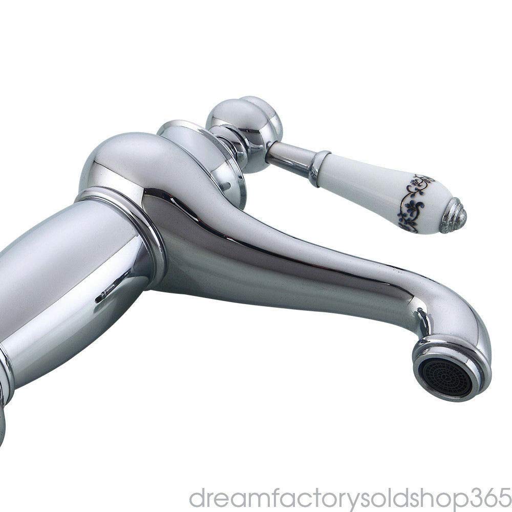 Rubinetto Miscelatore Per Lavabo In Ottone Anticato – Stile Retrò, Argento, Monocomando Con Dischi In Ceramica, Attacco 3/8″