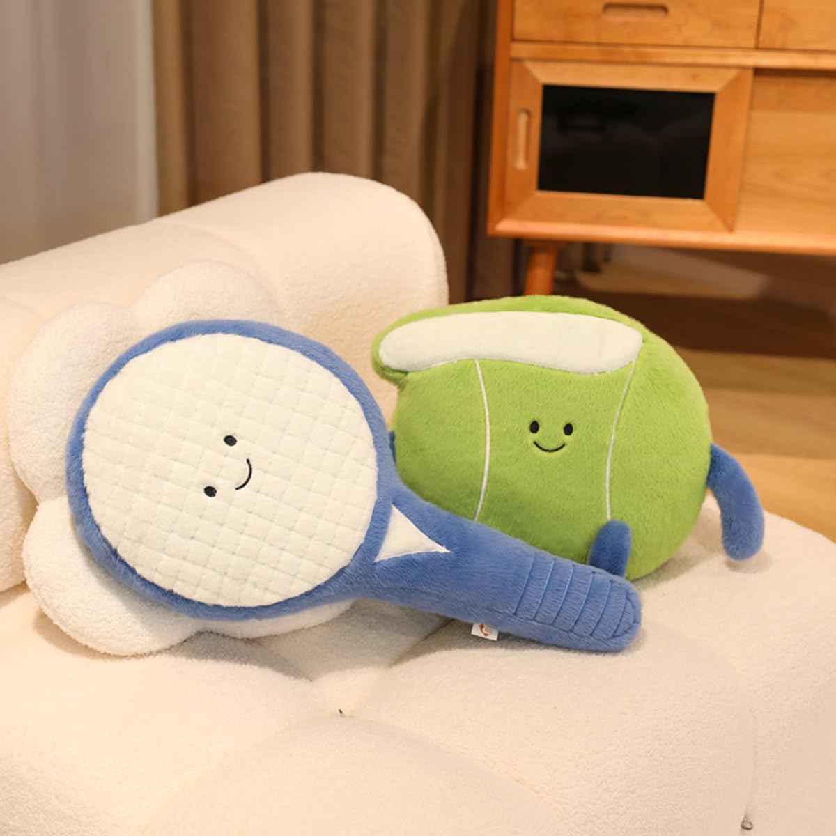Cute Tennis Racket Plush Pillow Soft Tennis Stuffed Animal Cute Sports Decor, Unique Tennis Gifts for Teen Girls Boys