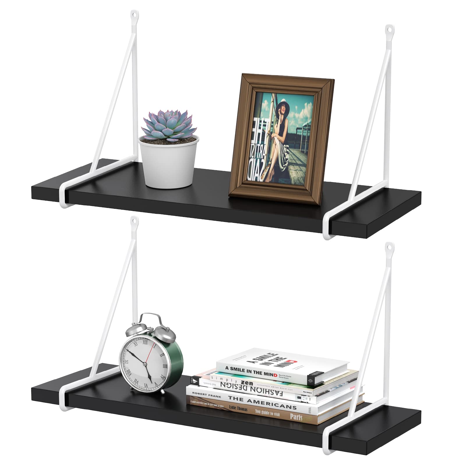 Homaz life Floating Shelves Wall Mounted Set of 2, Storage Decor Shelves for Living Room Bedroom Garage Hallway, Black