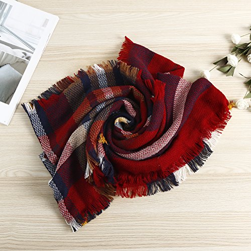 Wander Agio Womens Winter Head Hair Wraps Infinity Circle Scarves Warm Plaid Scarf4