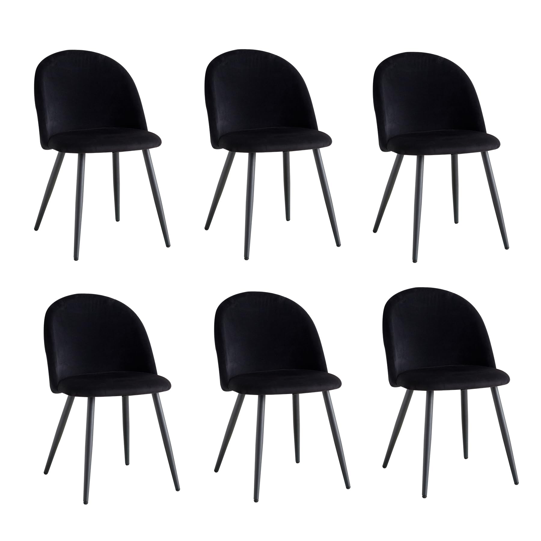 BenyLed Set di 6 Sedie da Pranzo, Sedie da Cucina con Rivestimento in Velluto Sedie da Soggiorno Moderne, con Gambe in Metallo Nero (Nero)