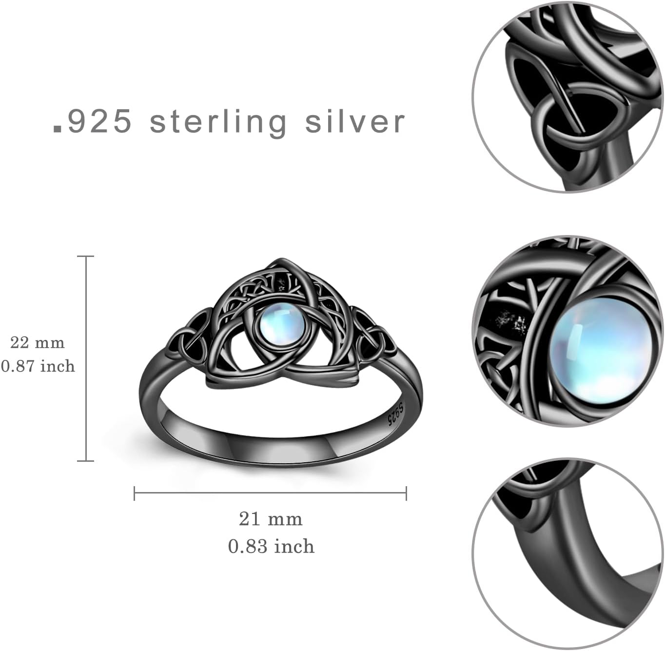 Moon Celtic Rings for Women 925 Sterling Silver Moonstone Crescent Moon Celtic Knot Rings Irish Jewelry Gifts for Women - Image 4