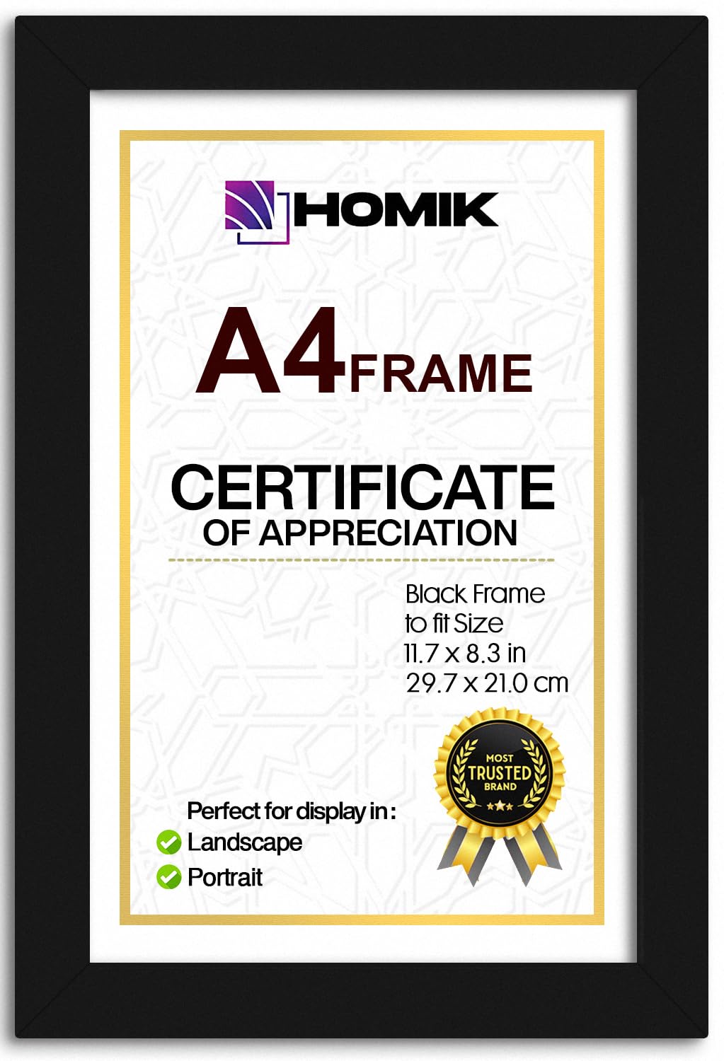HOMIK Marco de fotos A4, Marcos A4 con cristal de seguridad acrílico, DIN A4, decoración del hogar, marco negro, ideal para regalar y colgar en la pared