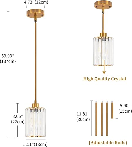 Miniatura 5 de Paquete de 2 luces colgantes para isla de cocina, moderna iluminación colgante de cristal dorado, accesorios de iluminación colgante de cocina, mini