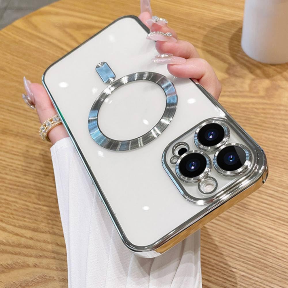Étui magnétique de luxe transparent argenté antichoc pour iPhone 14 Plus - 8
