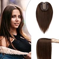 Vista 24 de Hairro Topper de cabello humano, clips en extensiones 100% reales con base de seda de 4 x 4.7 pulgadas para mujer, para línea de cabello alto/cubrir