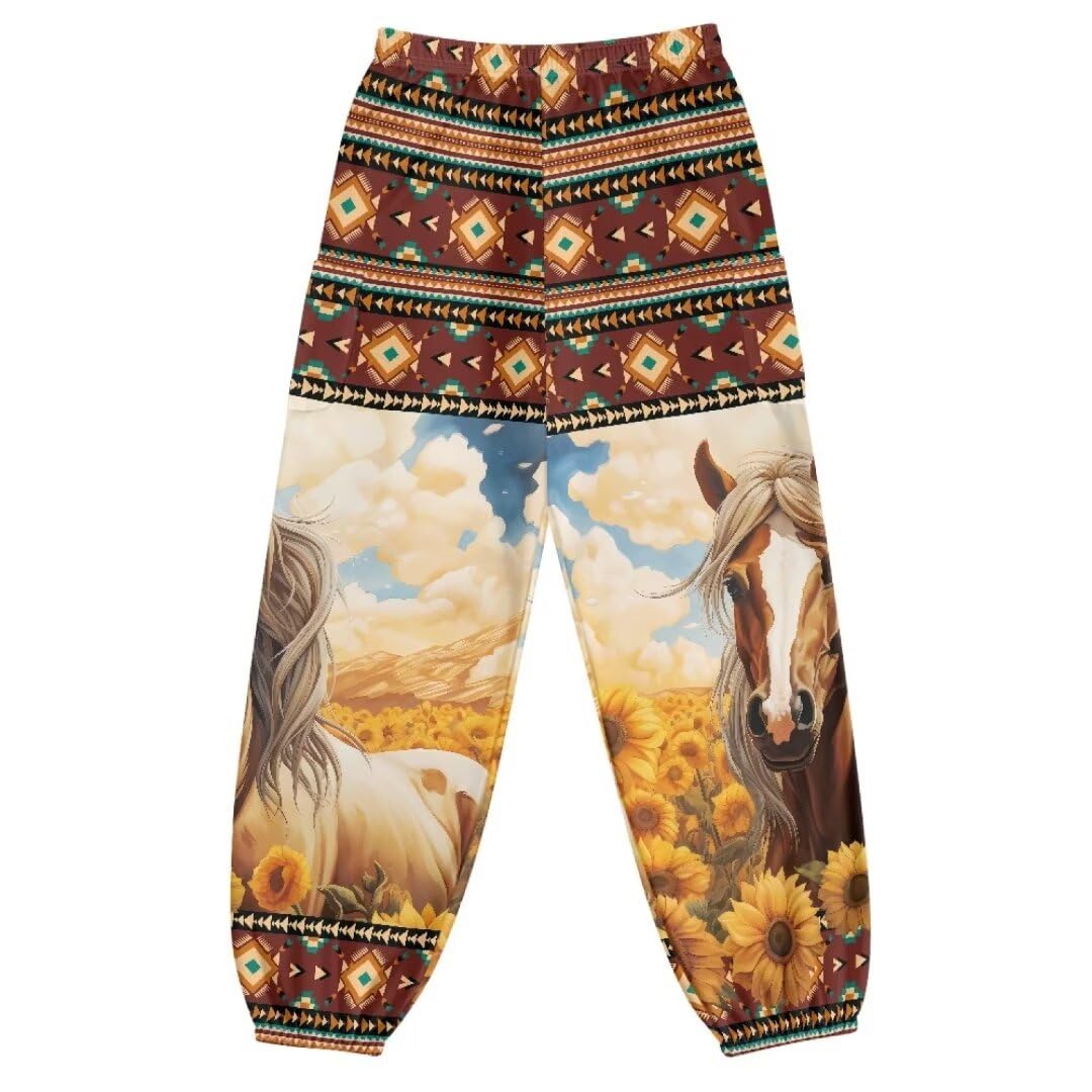 Youngerbaby Animal Horse with Sunflower Women's Harem Pants Fashion Brown Aztec Tribal Yoga Pants Joggers Leggings Casual Pants with Pockets