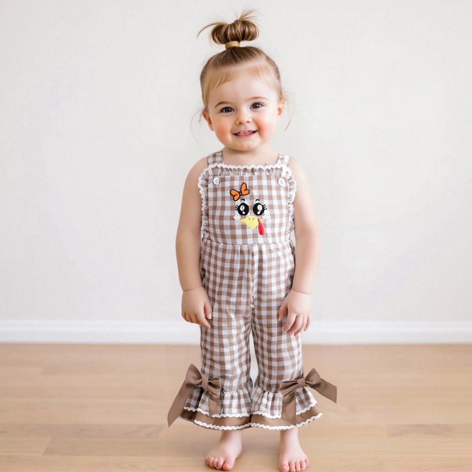 Toddler Baby Girl Thanksgiving Outfit Turkey Romper Bell Bottom Jumpsuit Flared Pants Gobble Overalls Fall Clothes - Image 2