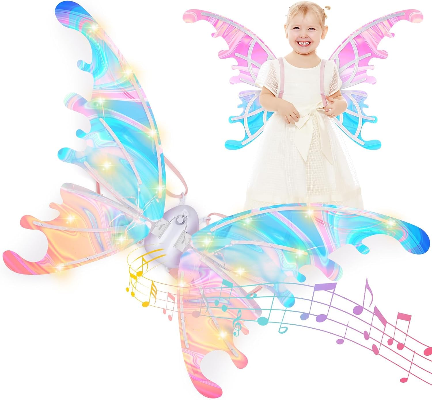 Light Up Fairy Wings for Girls,Electric Moving Butterfly Wings with Music Lights,DIY Angel Wings Kids Cosplay ? ?Halloween Costumes Dress Up Party Favor,Birthday Christmas Princess Gifts Ideas