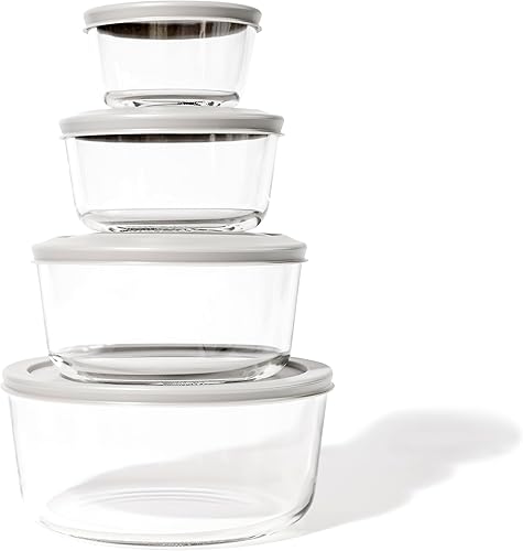 Miniatura 6 de DURA LIVING Juego de 8 recipientes de vidrio para almacenamiento de alimentos (4 recipientes + 4 tapas), redondos, anidados, aptos para microondas y