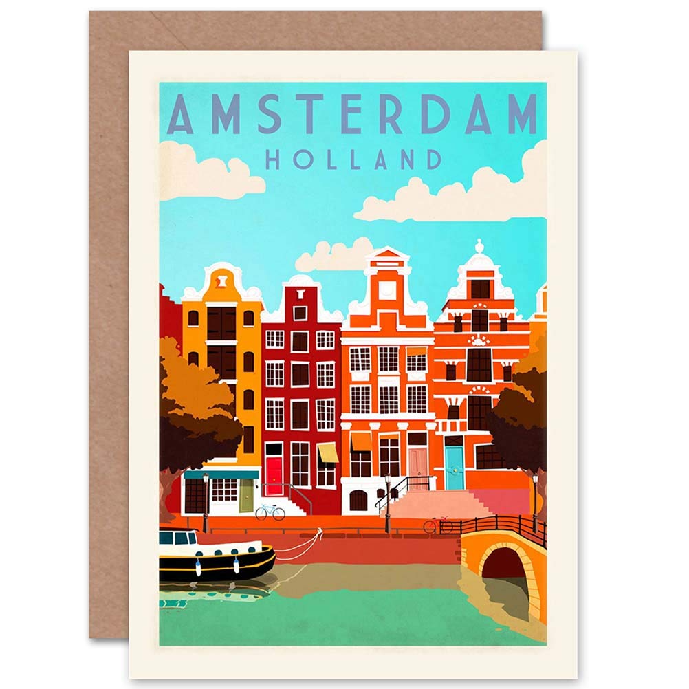 Wee Blue Coo Holland Amsterdam - Canal Barge Colourful Greeting Card CP1289