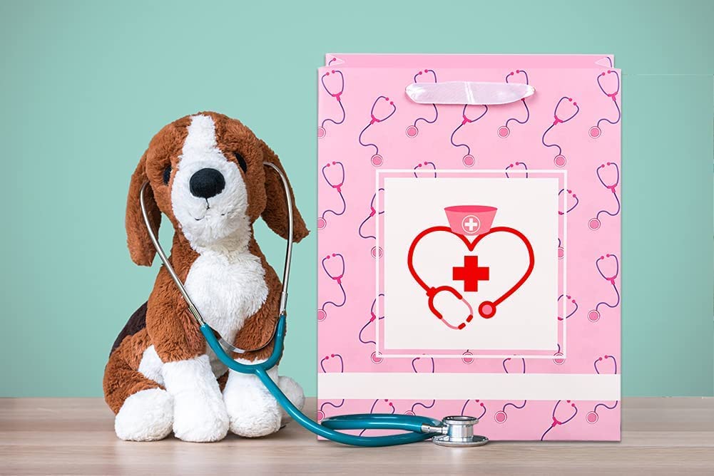 Borsa Regalo Di Laurea Per Infermieri 33 Cm - WhatSign Con Carta Veline E Manico, Tema Medico E Stetoscopio, Per Donne E Studenti Scuola Medicina - 2