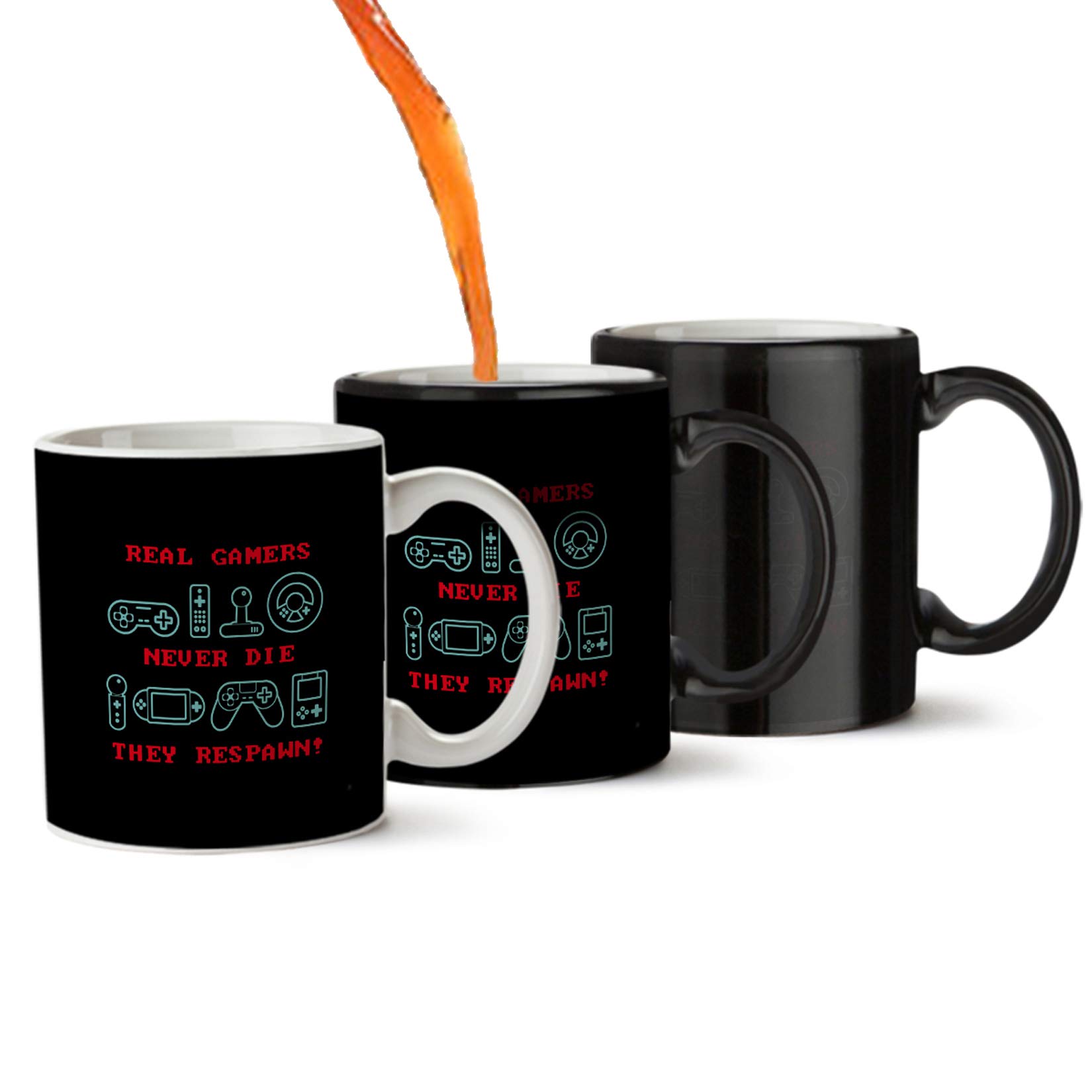 ZEBO TREND Black Magic Mug - Ceramic Coffee Mug with Real Games Never Die They Respawn Gaming Poster Printed Designed (325ml). The Mug Changes Color When Filled with hot Liquid.