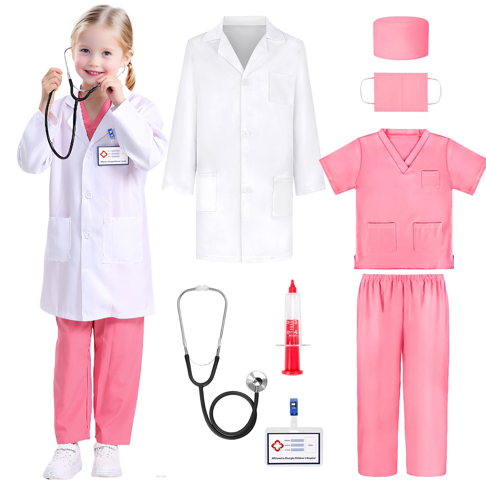 Costume da medico per bambini, costume da cosplay da medico, per bambini, con vero stetoscopio per giochi di travestimento di Halloween – 110