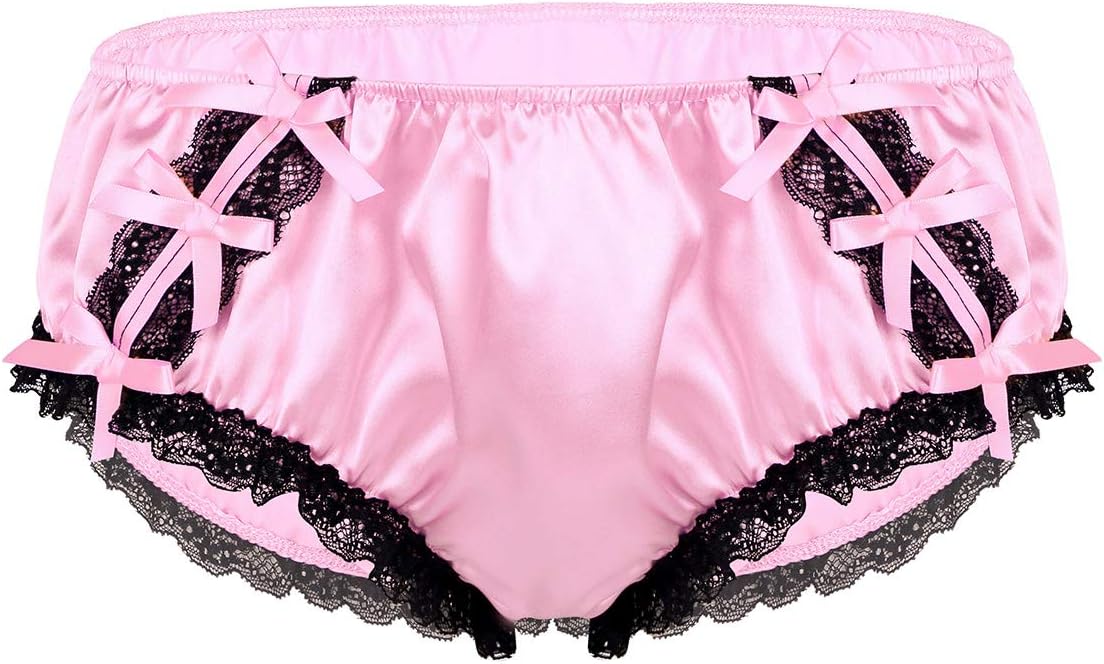 CHICTRY Men's Shiny Satin Briefs Bikini Lace Trim Ruffles Bowknots Maid Underwear