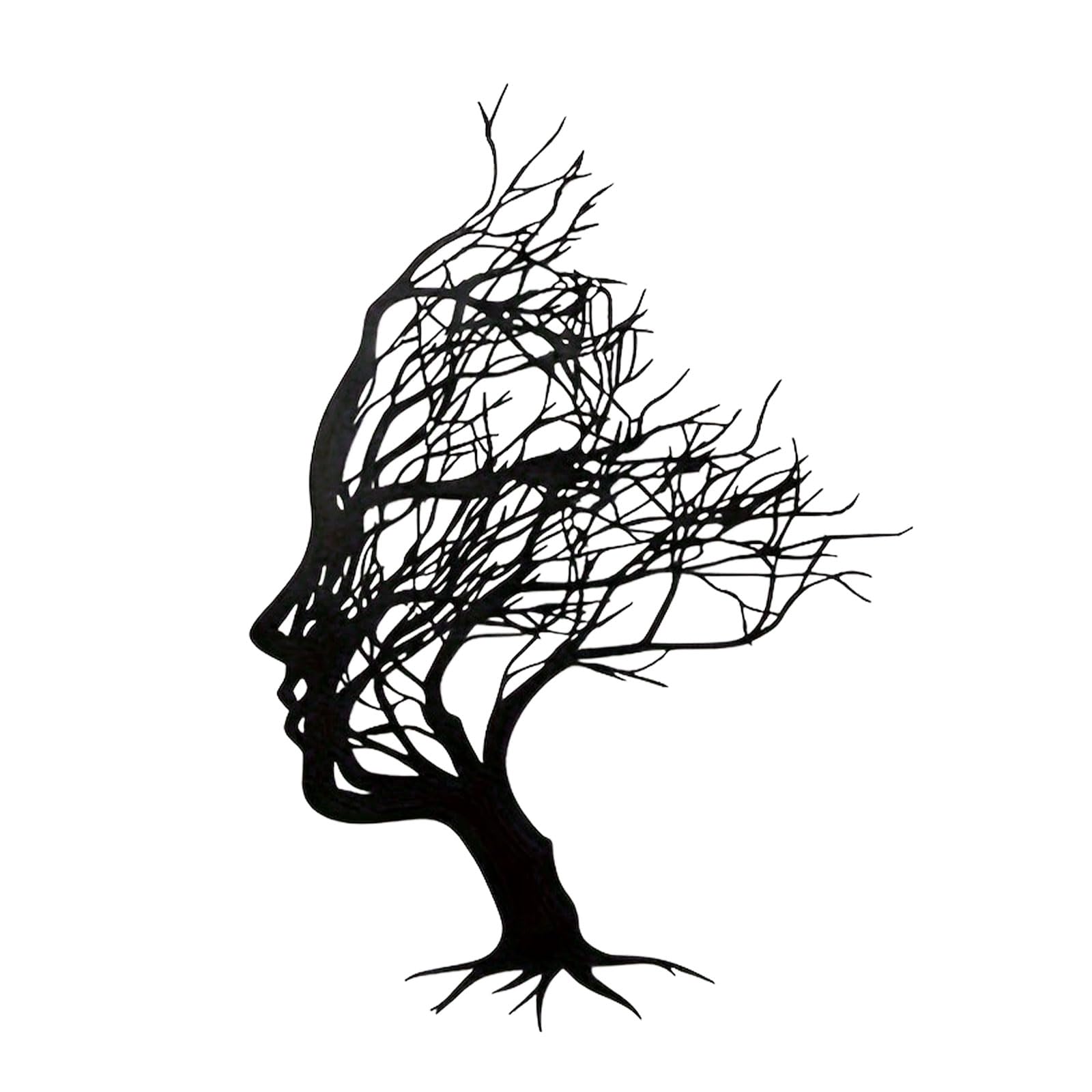 milaosk Abstract Tree of Life Wall Art Black Metal Artwork Lron Tree Branch Head Sculpture 3D Women Face Wall Hanging Decor for Living Room Garden Office Bedroom, 30x21cm