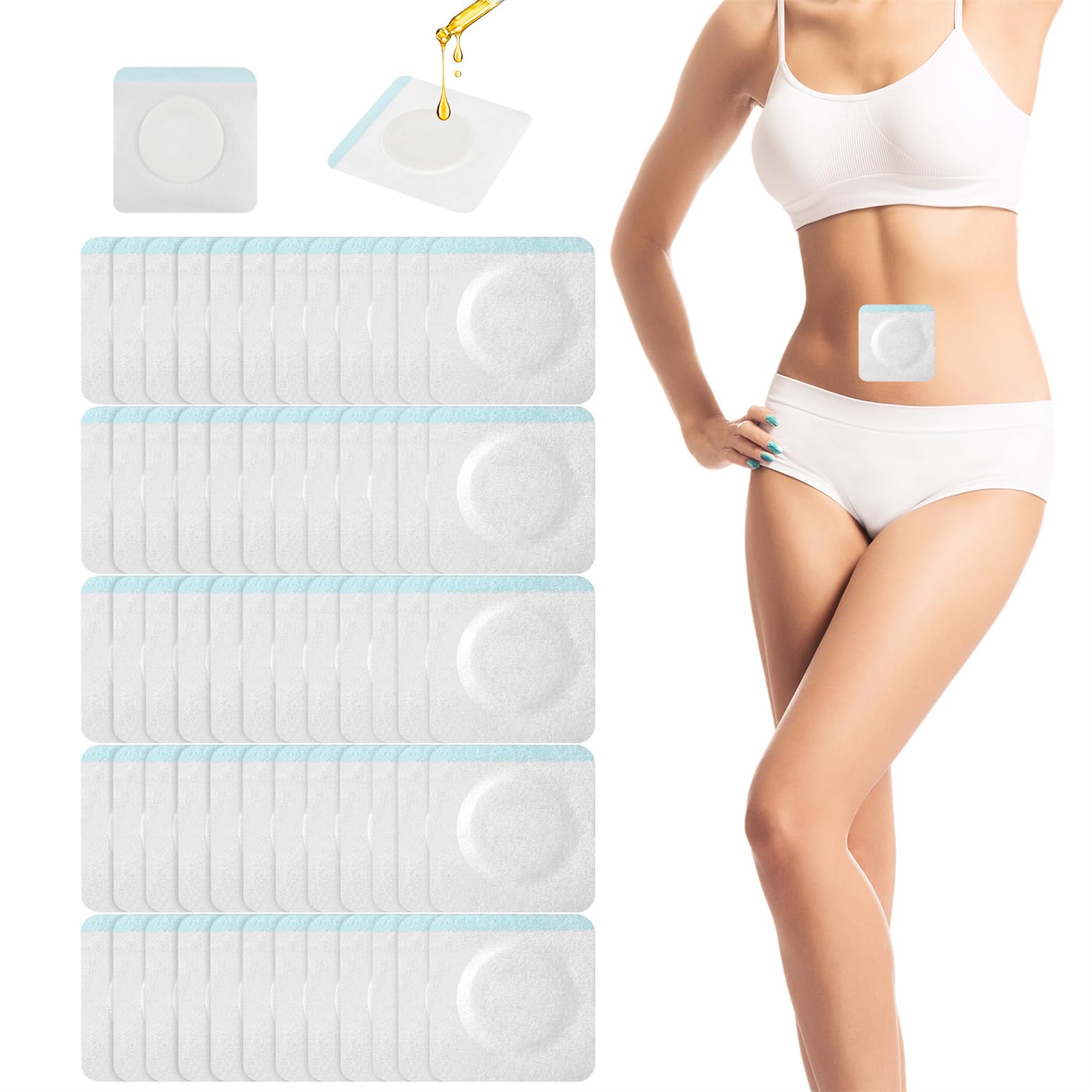 Castor Oil Belly Button Patches 50Pcs Disposable Castor Oil Pack Wraps Organic Cotton Leak-Proof Self-Adhesive Pads Anti-Seepage No
