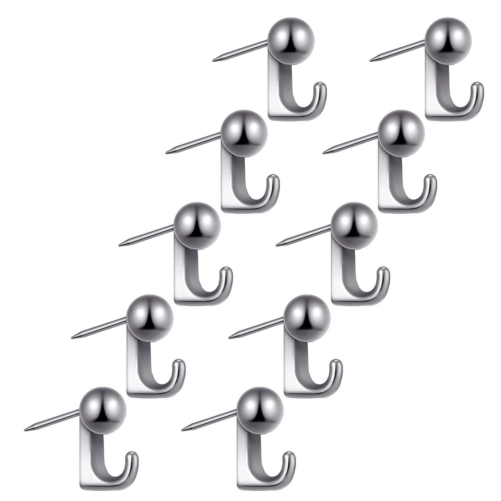Jazuaiao 10Pcs Wall Hook Zincs Alloy Construction Strong Load Capacity Push Pin Styles Mounting for Wood Panels Metal Hangers Easy Installation Wall Hook