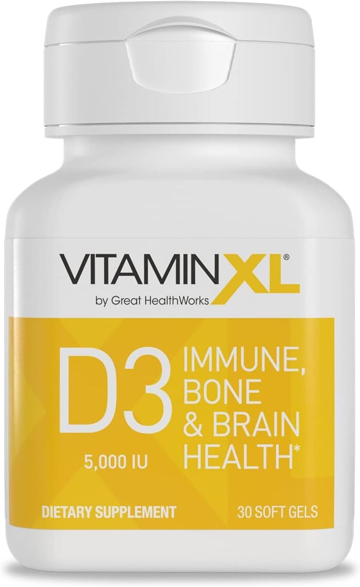 VitaminXL D3 High Potency Daily Vitamin D 5000 IU 125mcg Immune Support Supplement - Promotes Healthy Muscle Function & Strong Bones - Non-GMO, Gluten-Free - 30 Softgels