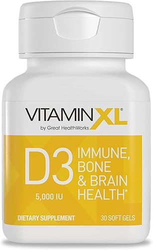 OmegaXL VitaminXL D3 Vitamina D diaria de alta potencia 5000 UI 125mcg Suplemento de apoyo inmunológico - Promueve la función muscular saludable y