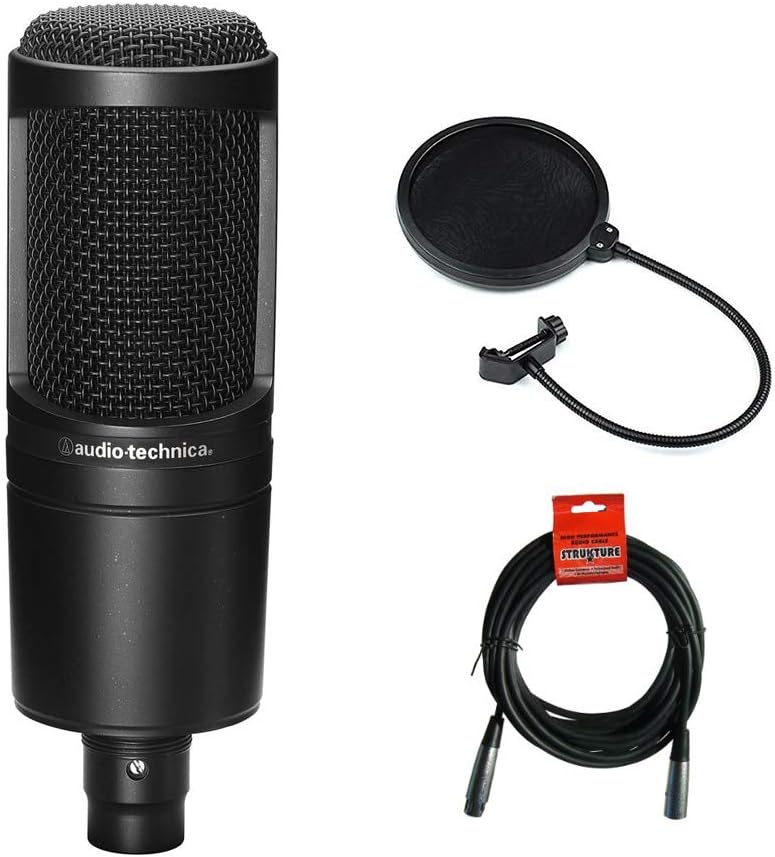 Audio-Technica Audio Technica AT2020 Condenser Studio Microphone Bundle with Pop filter and XLR Cable
