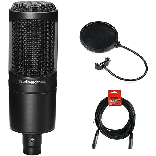 Audio Technica AT2020 Condenser Studio Microphone Bundle with Pop Filter and XLR Cable