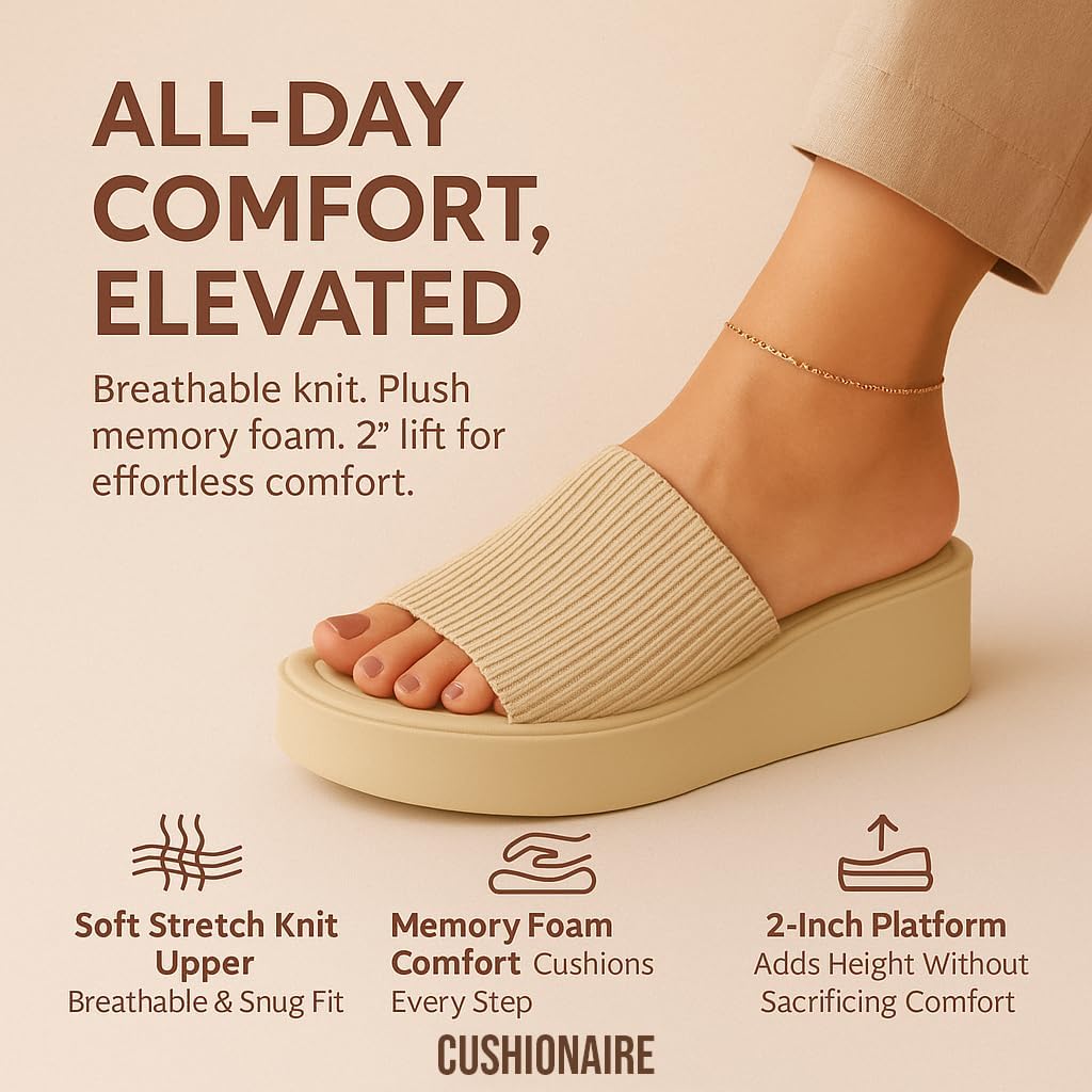 CUSHIONAIRE Pim Wedge Chunky Platform Womens Sandals with Stretch Knit Upper & Memory Foam Summer Sandals for Women 8.5 Taupe Weave image 2 of 9 B09M93N198