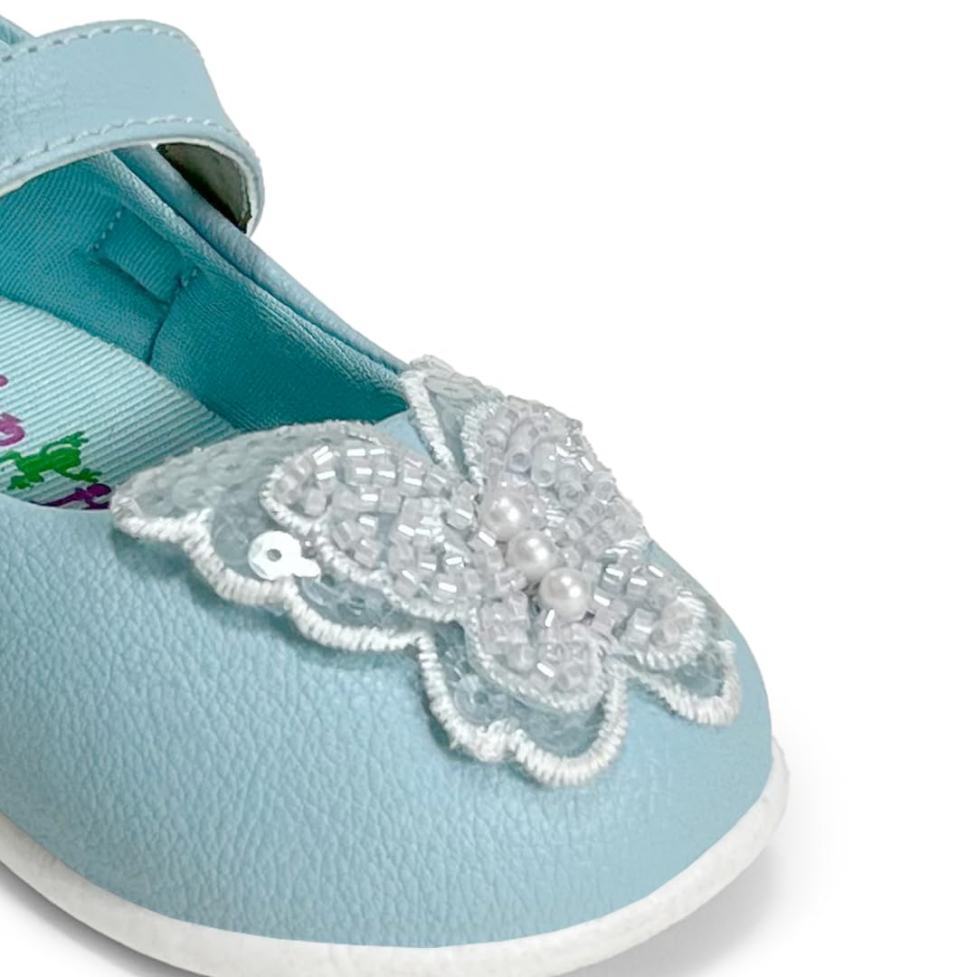 Hopits by KazarMax Pink with Pearl Butterfly Kids Girls Mary Jane Ballerina Flats Shoes -36-42 M 4