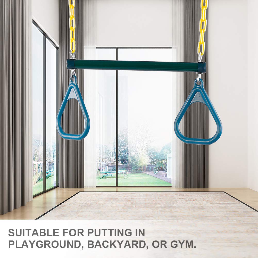 Altalena a Trapezio con Anelli per Bambini, Trave in Acciaio e Anelli in Plastica, Facile Installare e Riporre, per Uso Domestico e Giardino