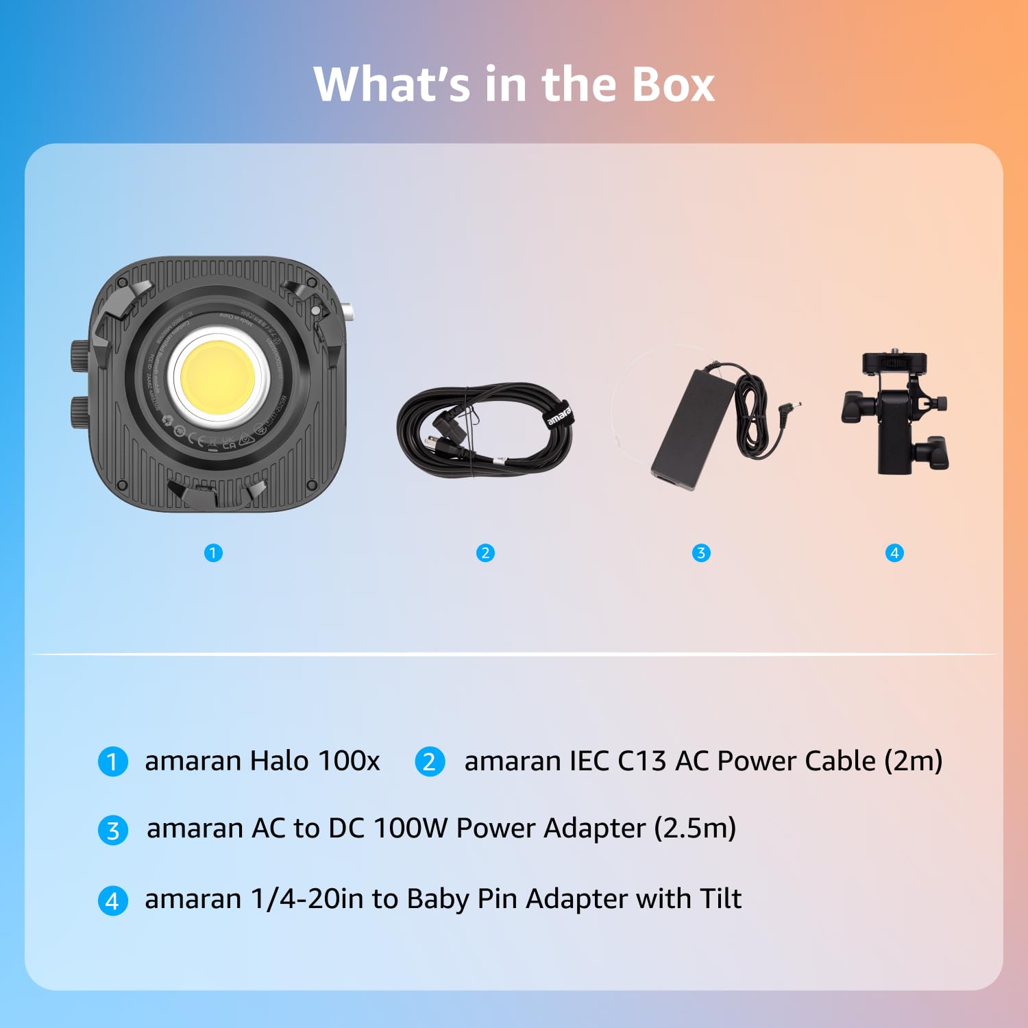 amaran Halo 100x 100W Bi-Color COB LED Videoleuchte, 4.890 Lux @1m, Ultra-Kompakt, Bowens Mount, USB-C PD & DC Netzteil, CRI 96+, TLCI 97+, DMX & App-Steuerung