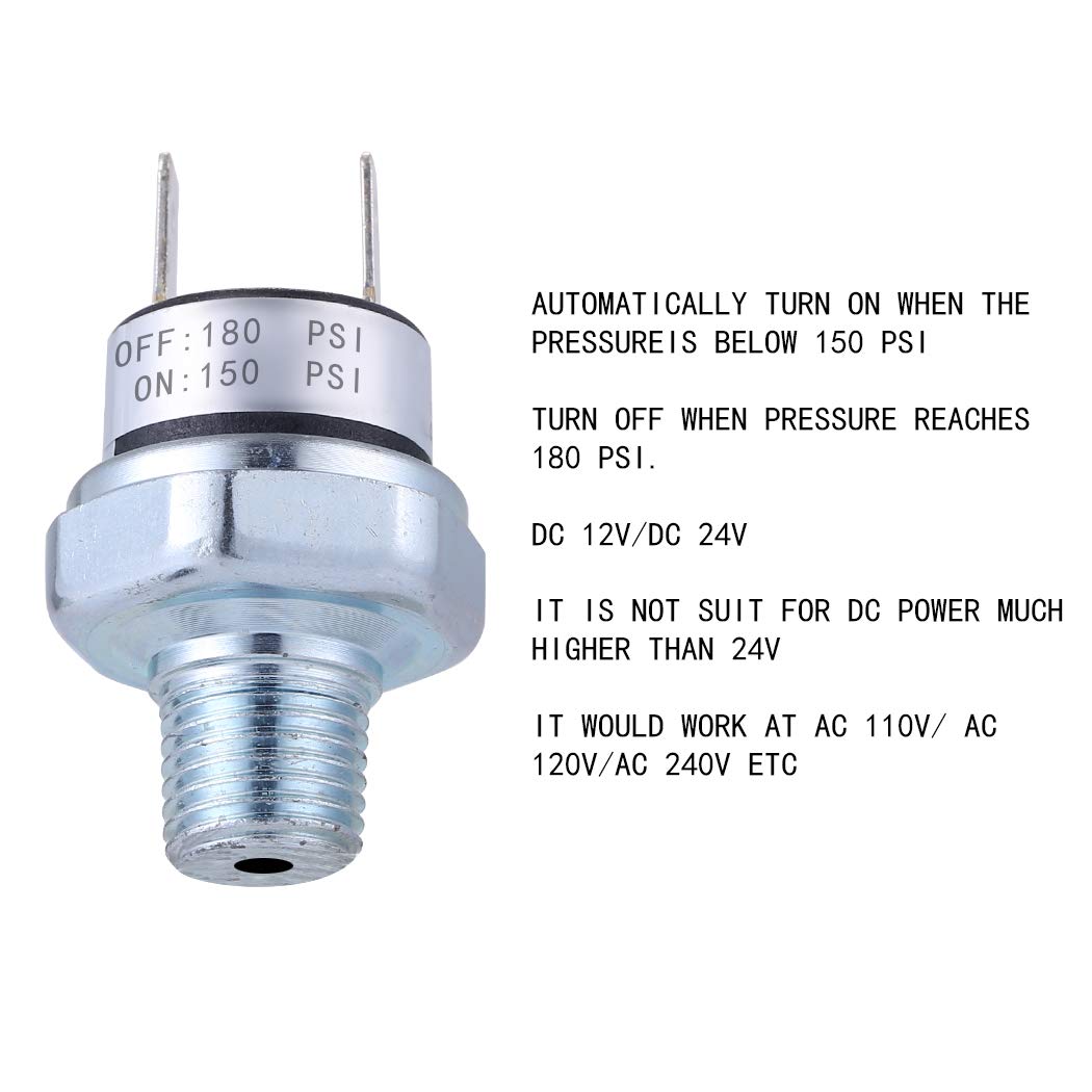 Air Pressure Switch 150-180 PSI 1/4"-18 NPT DC 24V 12V Air Compressor 150PSI