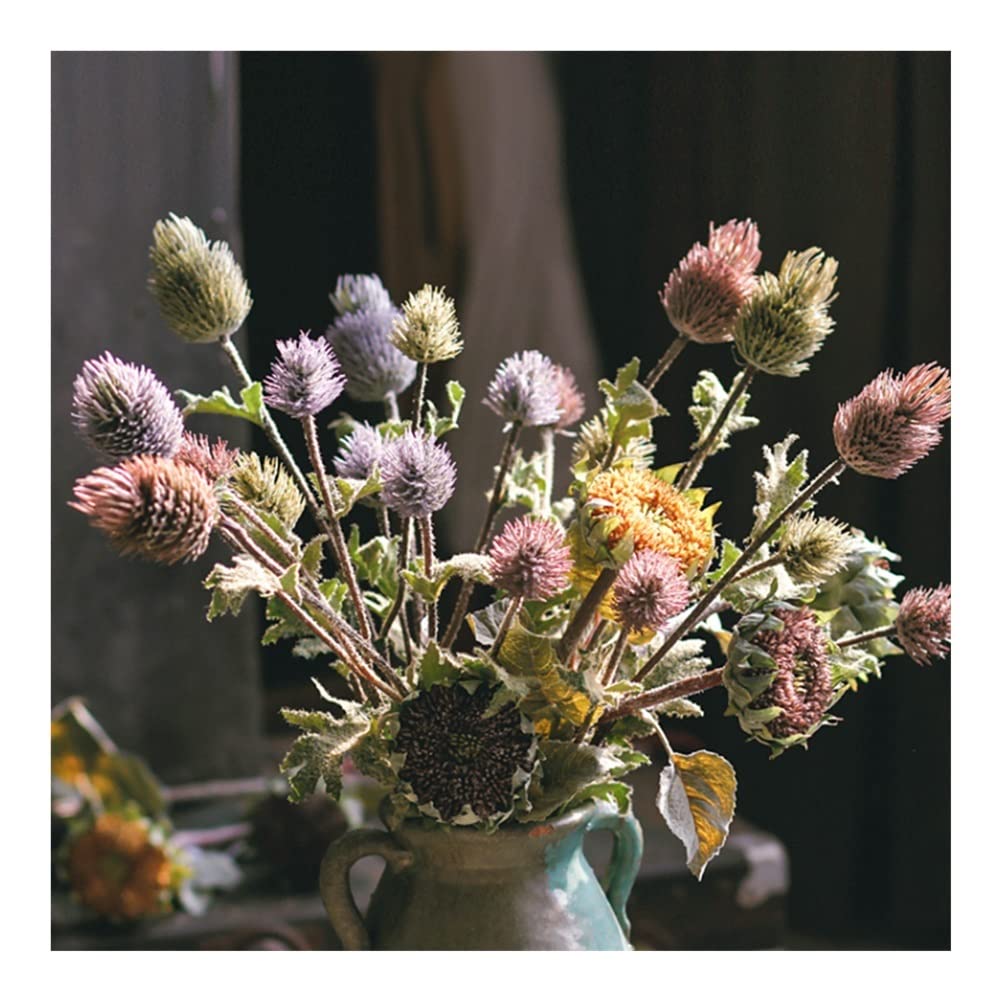 XDLEDMKIZ Realistic Artificial Flowers Flocking Process, Fake Thistle Flowers for Flower Arrangement Crafts, Silk Simulation Flower