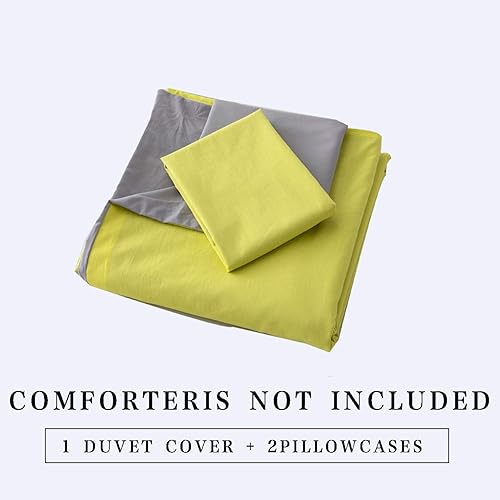 Miniatura 5 de ECOCOTT Juego de funda de edredón King de 3 piezas, 100% algodón lavado, reversible, 1 funda de edredón amarillo y gris vibrante con cremallera y 2