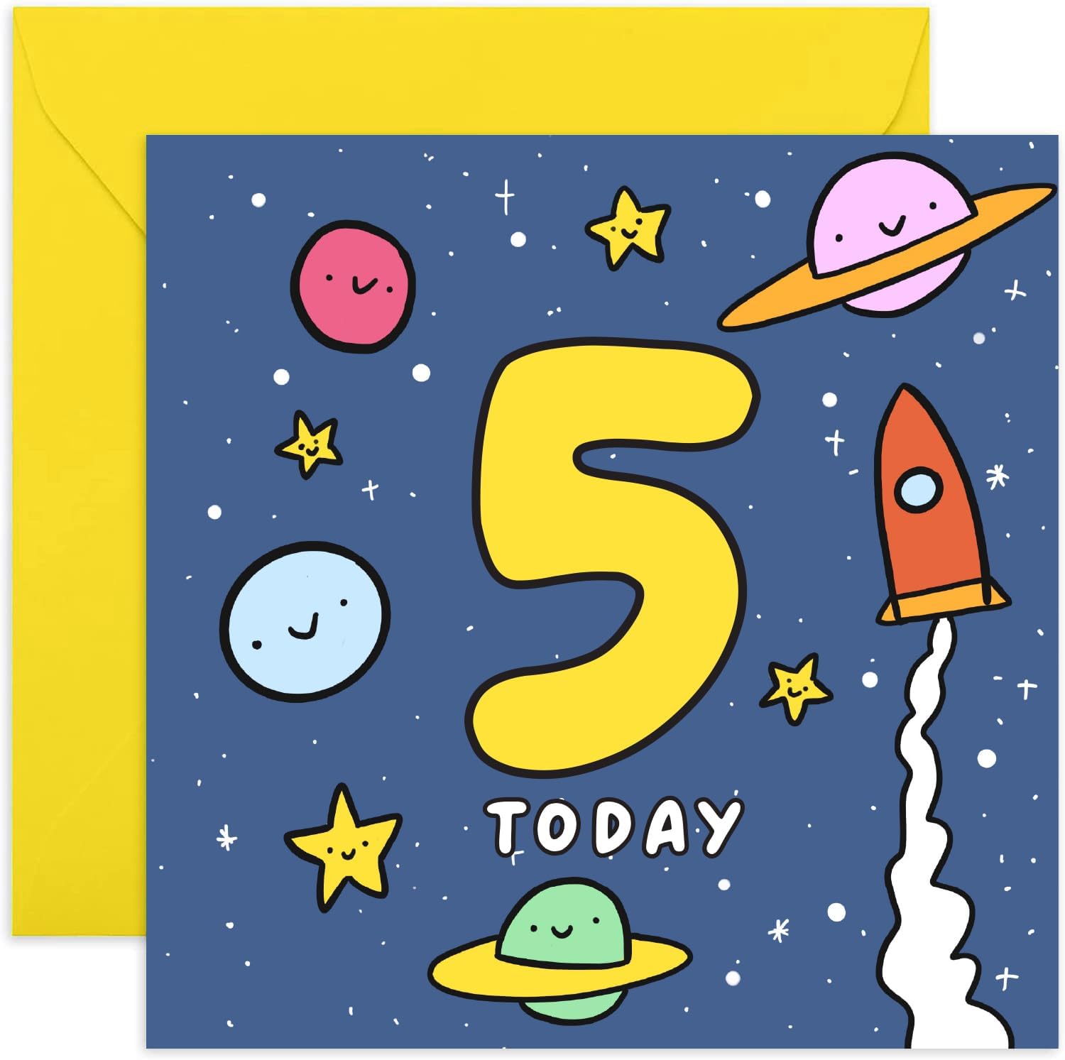 Old English Co. Fun 5th Birthday Card for Son or Daughter - Colourful Rocket Ship Space Fifth Birthday Card for Young Boy or Girl - Age 5 - For