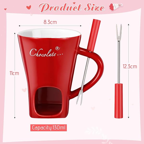 Honeydak Honeydak Chocolate Fondue Mug with Fork and Candle Sweet Ceramic Personal Chocolate Melting Cup Chocolate Fondue Mug Ideal Gifts for Birthday Date Night Birthday Wedding Gifts(Red) in use