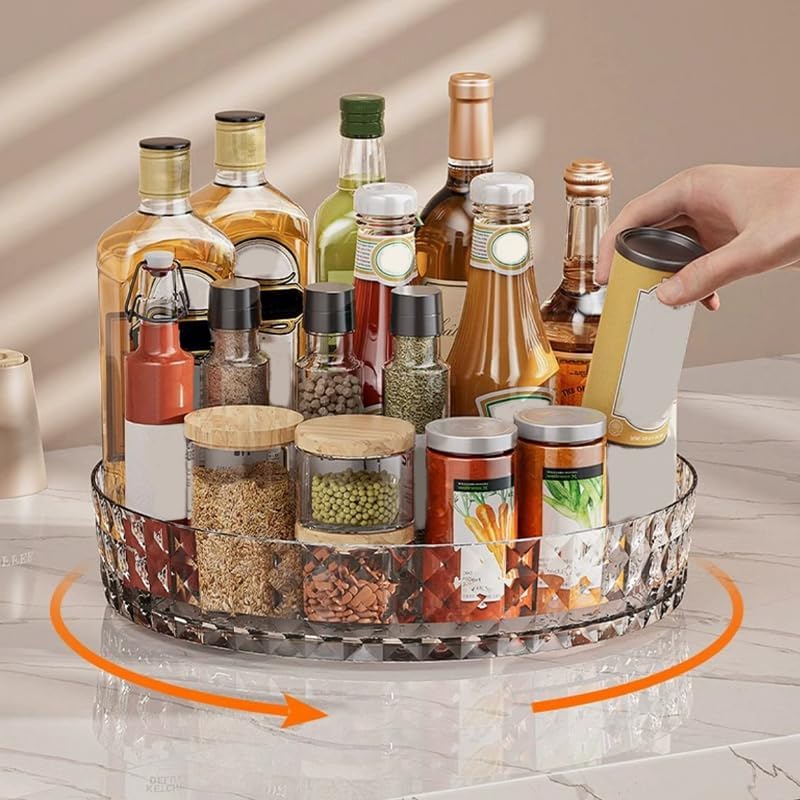 1pc 360掳Rotating Storage Tray, Bathroom Makeup Organizer, Plastic Round Organizer Rack for Bathroom & Kitchen