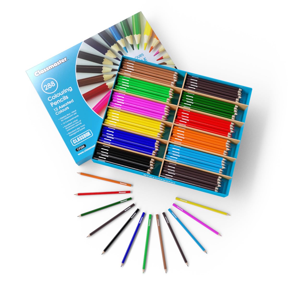 Classmaster Colouring Pencils For Adults & Kids, Assorted Coloured Pencils, Long-Lasting & High Quality Colouring Pencils For Children, Softer Leads For Perfect Colour Laydown, Pre-Sharpened - 288PK