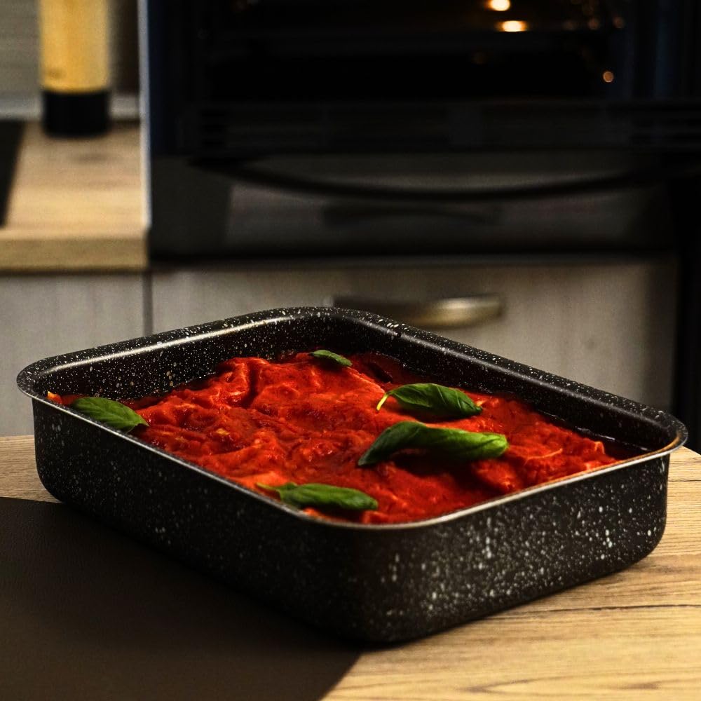 NAMAI - Bandeja Horno, 35 CM x 25 CM x 6,5 H CM, Aluminio, Apta Para Lavavajillas, Baking Tray, Diseño Efecto Piedra, Made In Italy