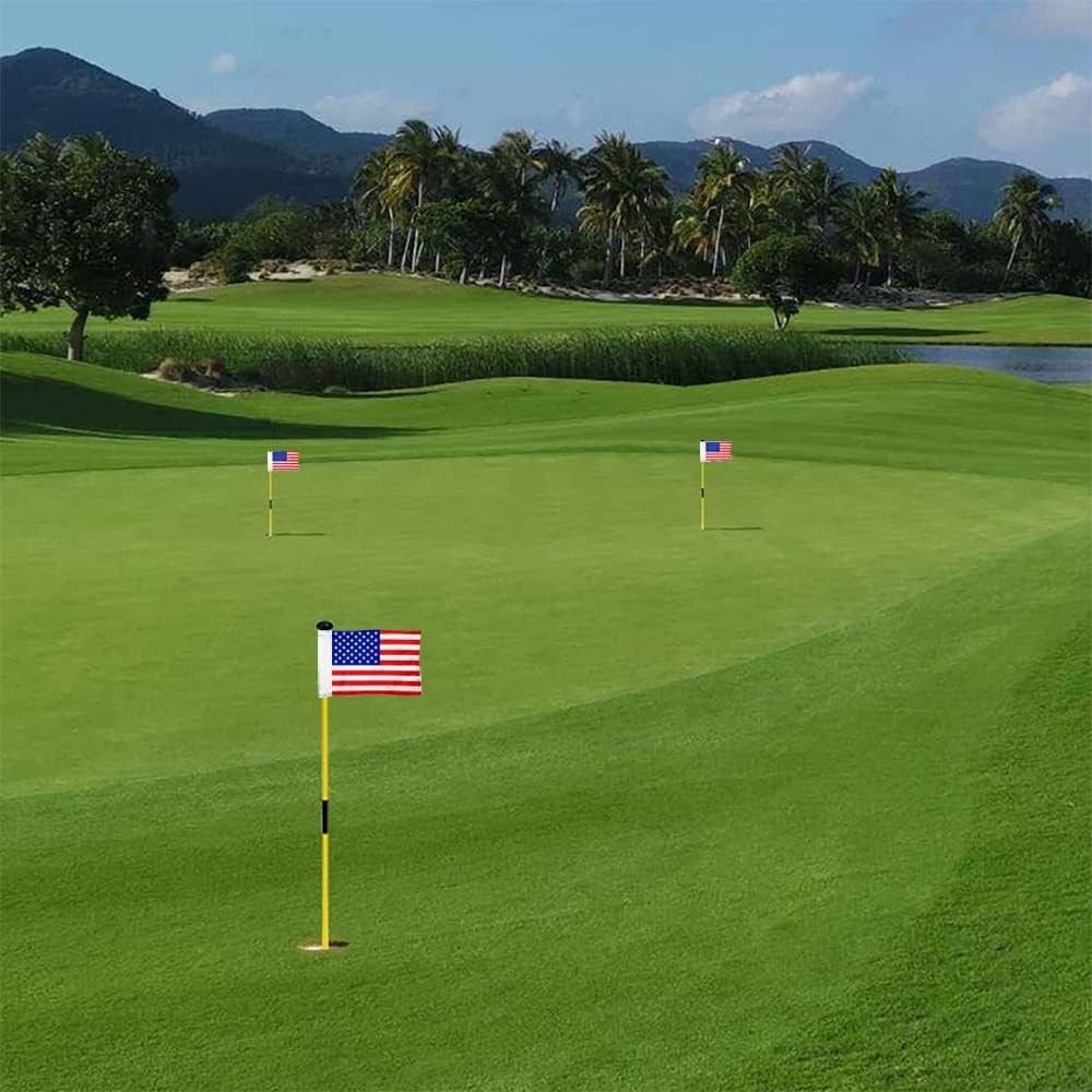 Standard Golf Flag Double Side American Golf Pin Flag Practic Putting Green Golf Flag For Backyard Garden Double-Sewn 600D NylonRegulation Tube Flag Miniature Pin Flags 8"L x 6"H - 3Pack