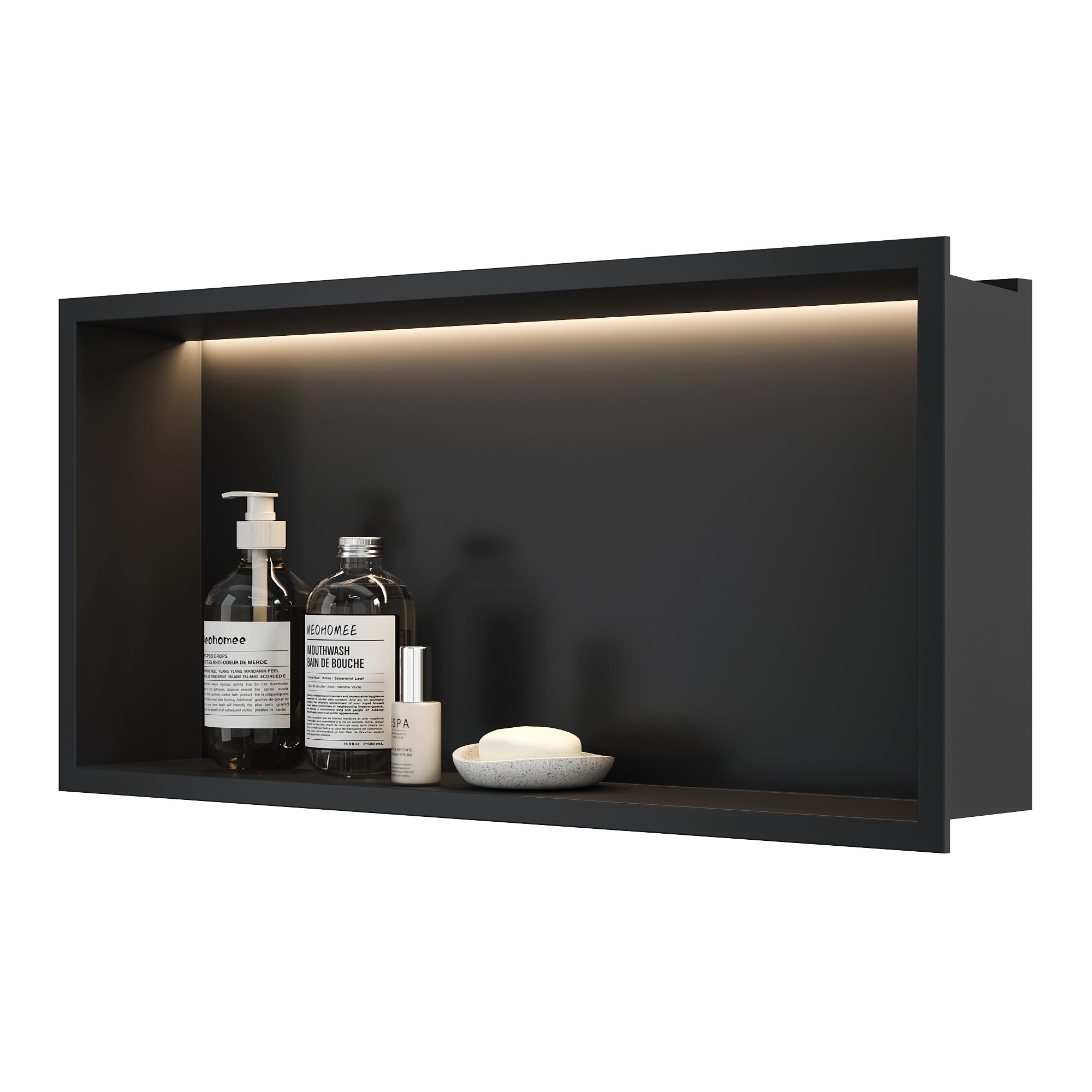 Neohomee 24x12 Wall Niche with LED Light Strip, Matte Black Shower ...
