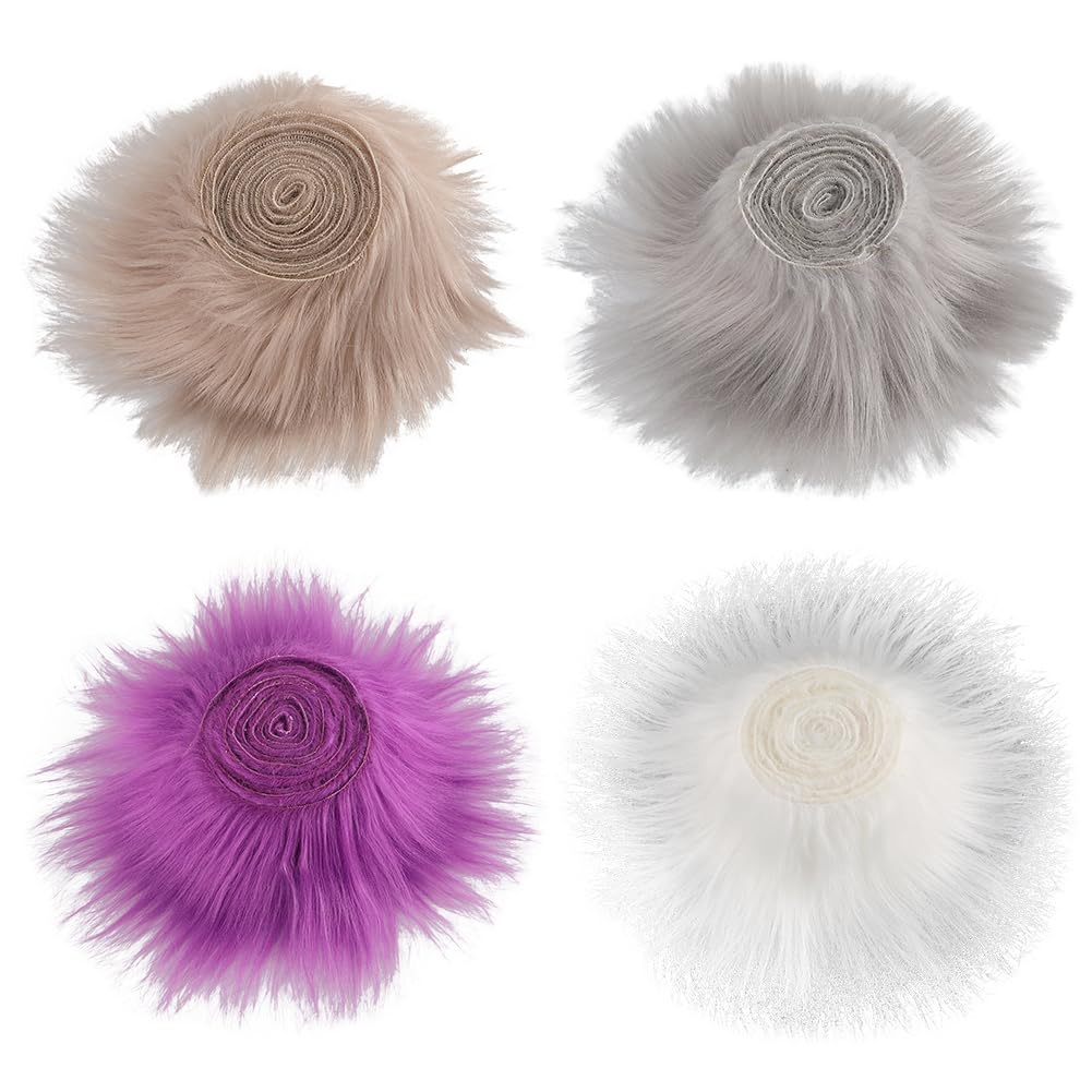 GORGECRAFT 4 Colors 150x9-15cm Shaggy Plush Faux Fur Fabric Precut Strips Fluffy Fuzz Craft Sewing Fur Cuts Roll for DIY Halloween Christmas Winter Costume Gnome Beard Hair Cosplay Dwarf Decoration