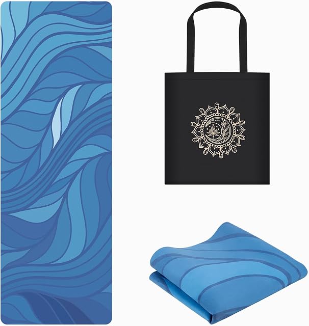 Tapis de yoga pliable, tapis de fitness antidérapant avec sac de transport pour le yoga chaud, l'exercice, Pilates, 1.5mm Tapis d'exercice léger épais pour les femmes