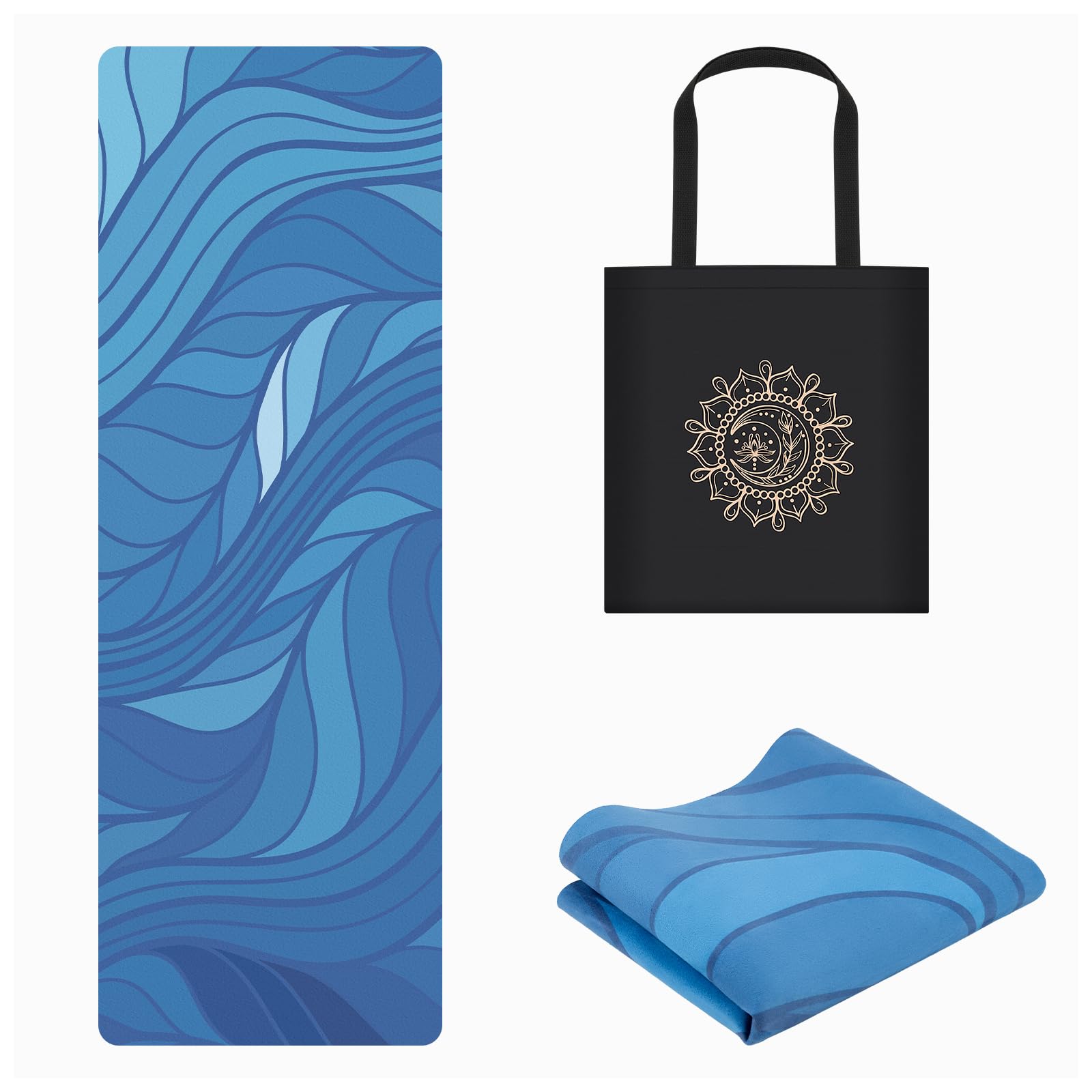 jooeer Tappetino da Viaggio per lo Yoga, Tappetino Pieghevole Antiscivolo da 1,5 mm per Pilates Palestra Stretching, Assorbe il Sudore, 183 x 61 cm Blu