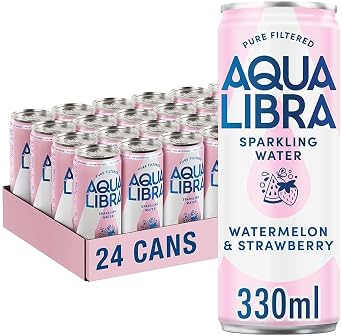 Aqua Libra Sparkling Water Watermelon & Strawberry 330ml Pack of 24 Cans