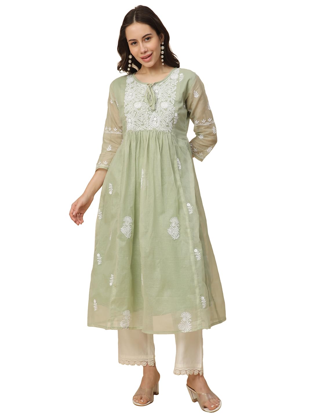 ratan Women's Muga Cotton Flared Lucknowi Chikankari Ethnic Wear Kurta-picture-24