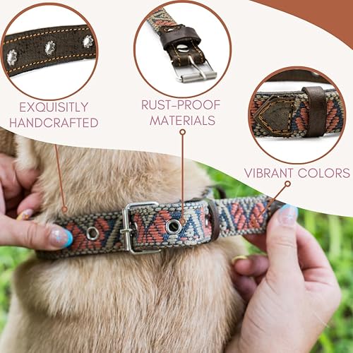 Miniatura 4 de Collar occidental para perros, diseño bordado de cuero para perros pequeños, medianos y grandes, diseño azteca del suroeste para perros machos y
