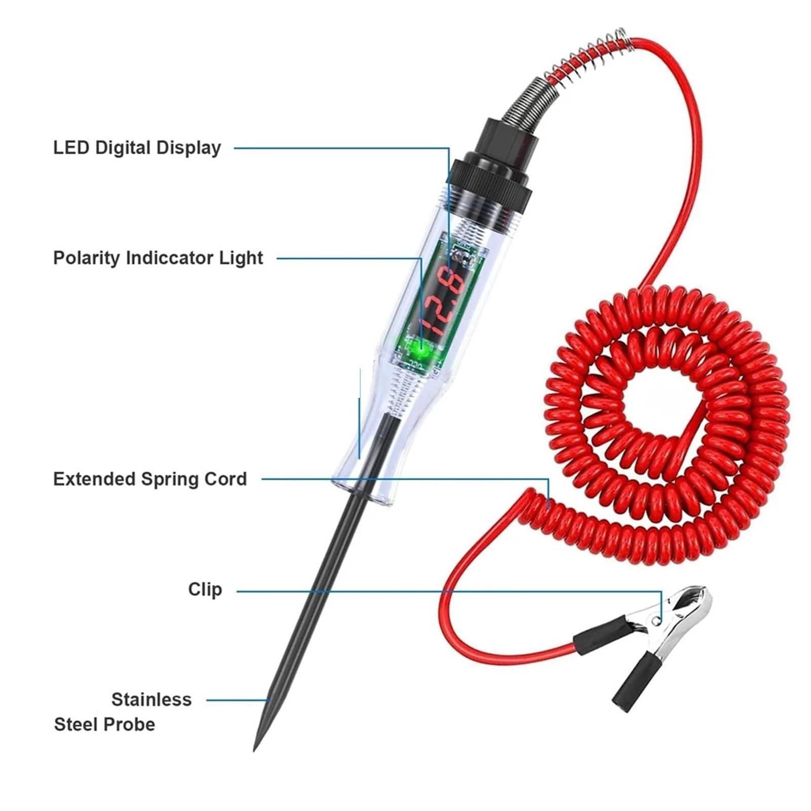 Misuratore di tensione, Set Di 6 Luci Prova For Tester Circuiti Automobilistici 3-90 V CC Con Display LCD Digitale E Cavi Prolunga A Molla For Auto, Camion Tosaerba