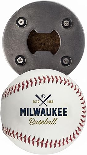 Miniatura 8 de Abrebotellas Chicago C, abrebotellas de cerveza hecho de cuero de béisbol real, abridor de botellas magnético y receptor de tapas, accesorio genial